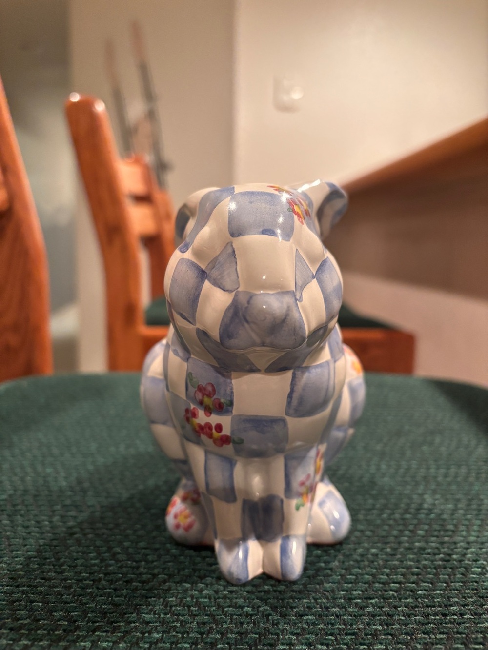 Retired MacKenzie-Childs Honeymoon Morning Glory Blue Ceramic Bunny Bank